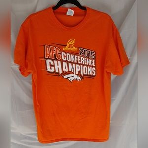 AFC Conference Champions 2015 Denver Broncos Tshirt. Men's Size L Orange White